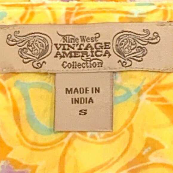 Nine West Vintage America "Dawn" BOHO Sheer Yellow Top Sz S #220K - Picture 7 of 7